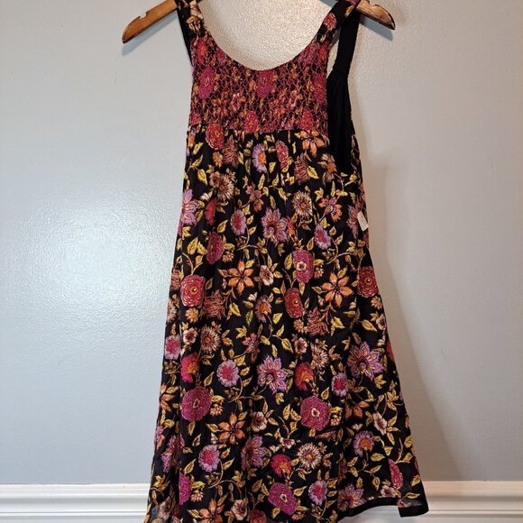 Free People Oh Baby Floral Print Minidress Black Pink Embroidered‎ Smocked Small - Picture 4 of 12